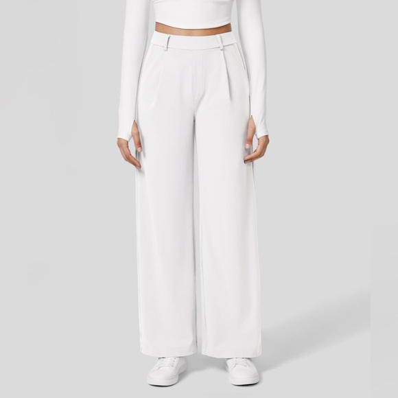 Halara White High Waisted Plicated Side Pocket Straight Leg Work Pant | NEW/NWOT - Picture 1 of 16